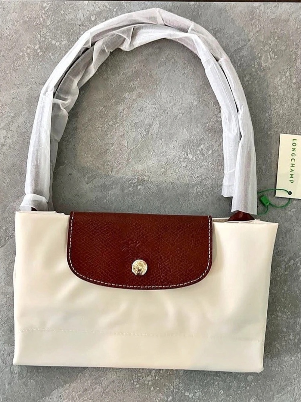 Longchamp Le Pliage Tote in Cream & Brown NWT